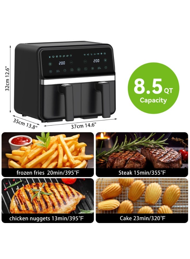 الحلم مقلاة هوائية مزدوجة السلة سعة 8 لتر - شاشة لمس رقمية، تشطيب Smart Sync، إيقاف تلقائي، سلتان مستقلتان غير لاصقتين سعة 4 لتر قابلتان للغسل في غسالة الأطباق - مقلاة هوائية مزدوجة رقمية - Image 4